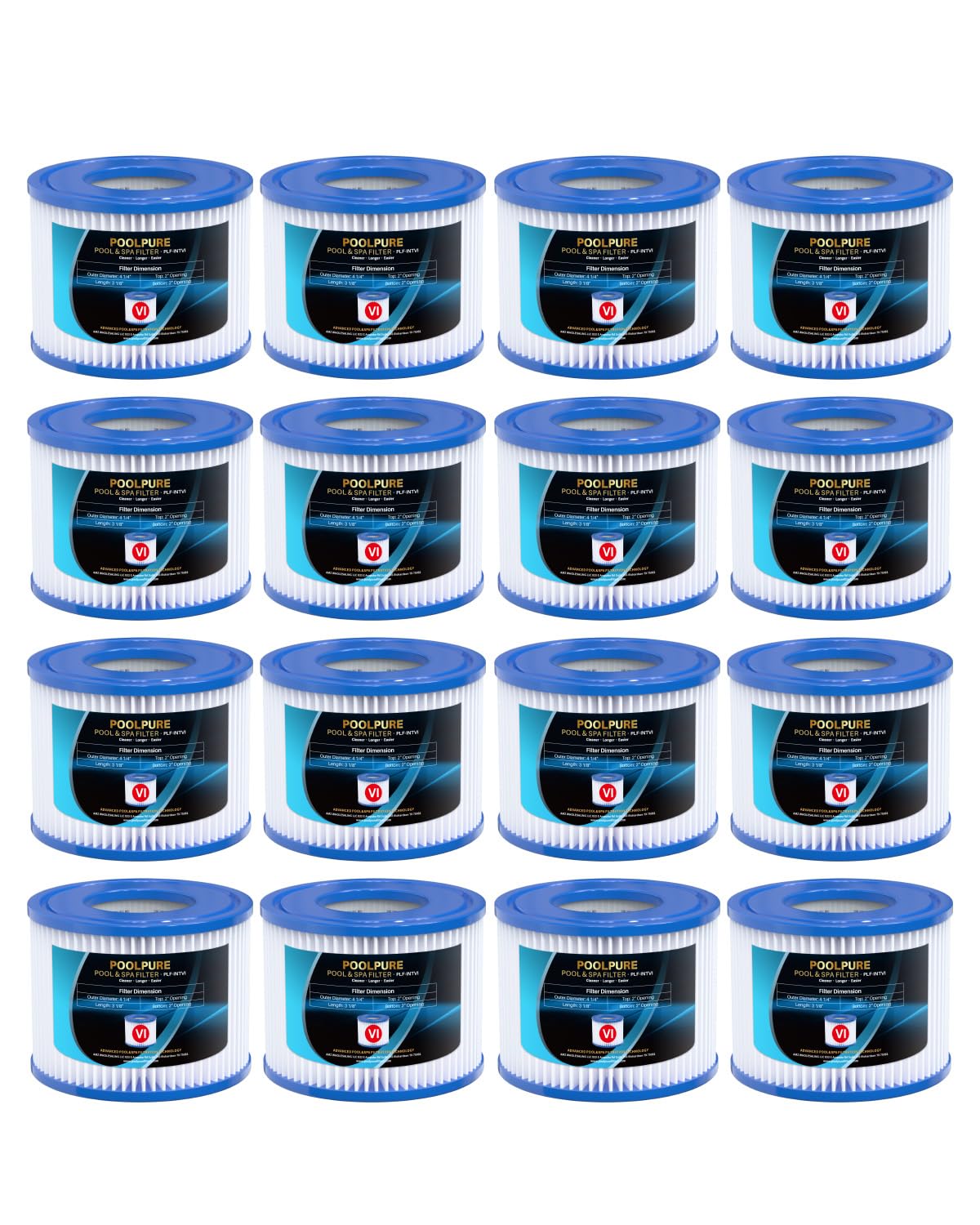 POOLPURE Filtro VI per piscina, cartucce filtro VI per Lay-Z-Spa Miami, Monaco, Vegas, filtro piscina sostituisce la cartuccia originale BW58323, filtro piscina VI Patrone (16 pezzi)