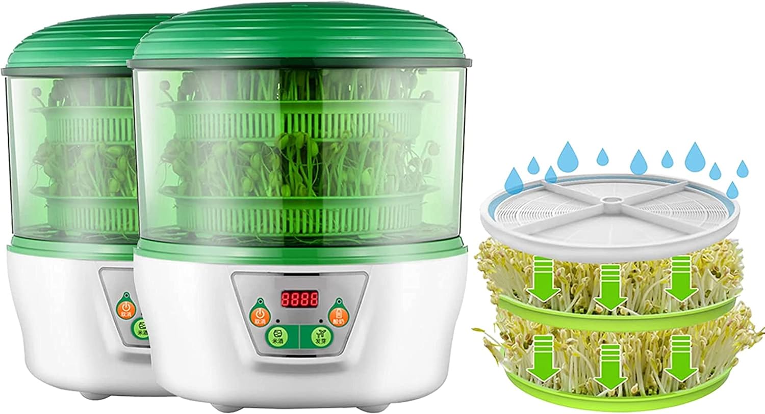 Small Bean Sprouts Pot, Household Full-Automatic Large-Capacity Bean Sprout Machine Multi-Functional Seed Cultivation and Germination Kit 2PCS