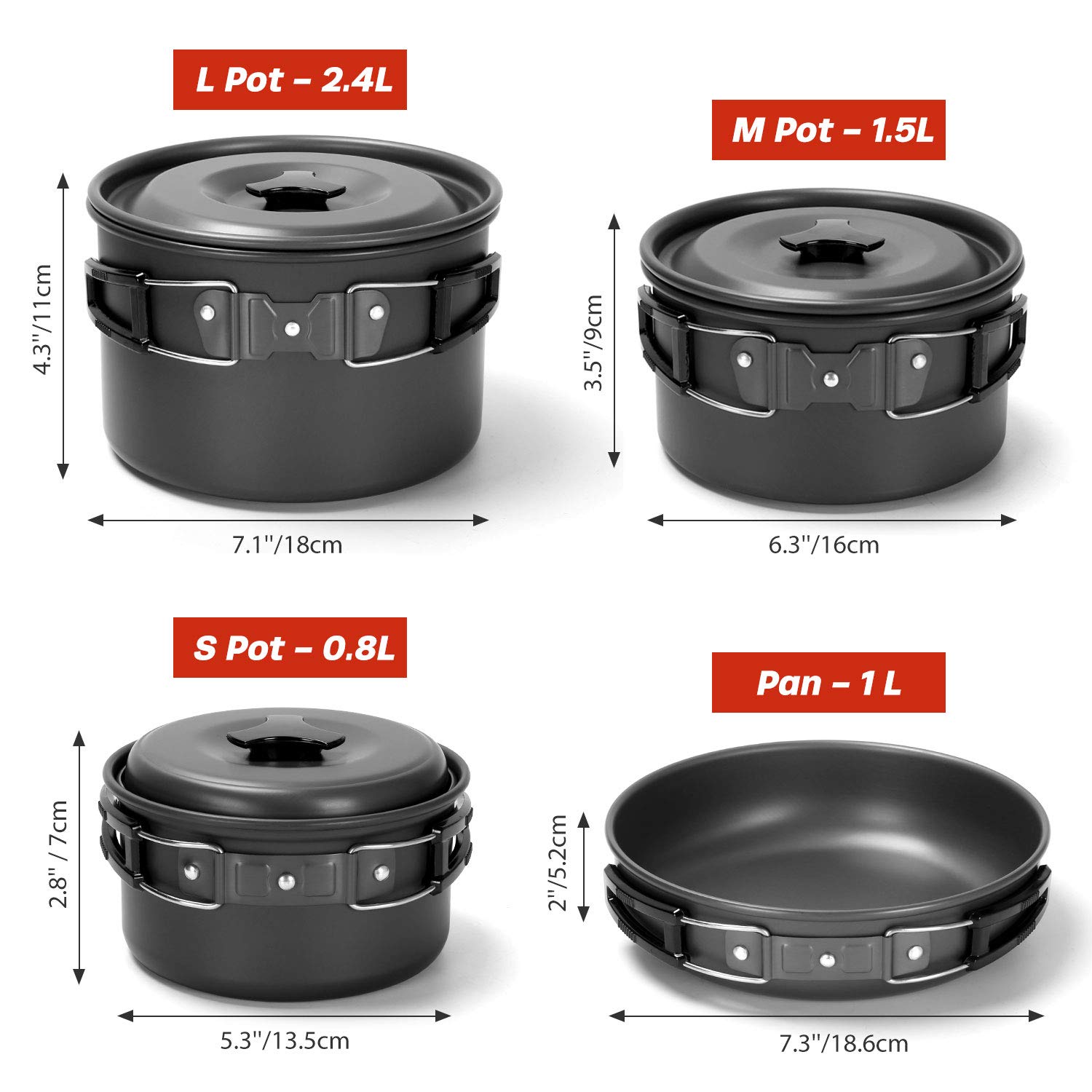 Odoland Kit de utensilios de cocina de camping para 3-4 personas, portátil, de acero inoxidable, para camping, mochileros, cocina al aire libre y picnic