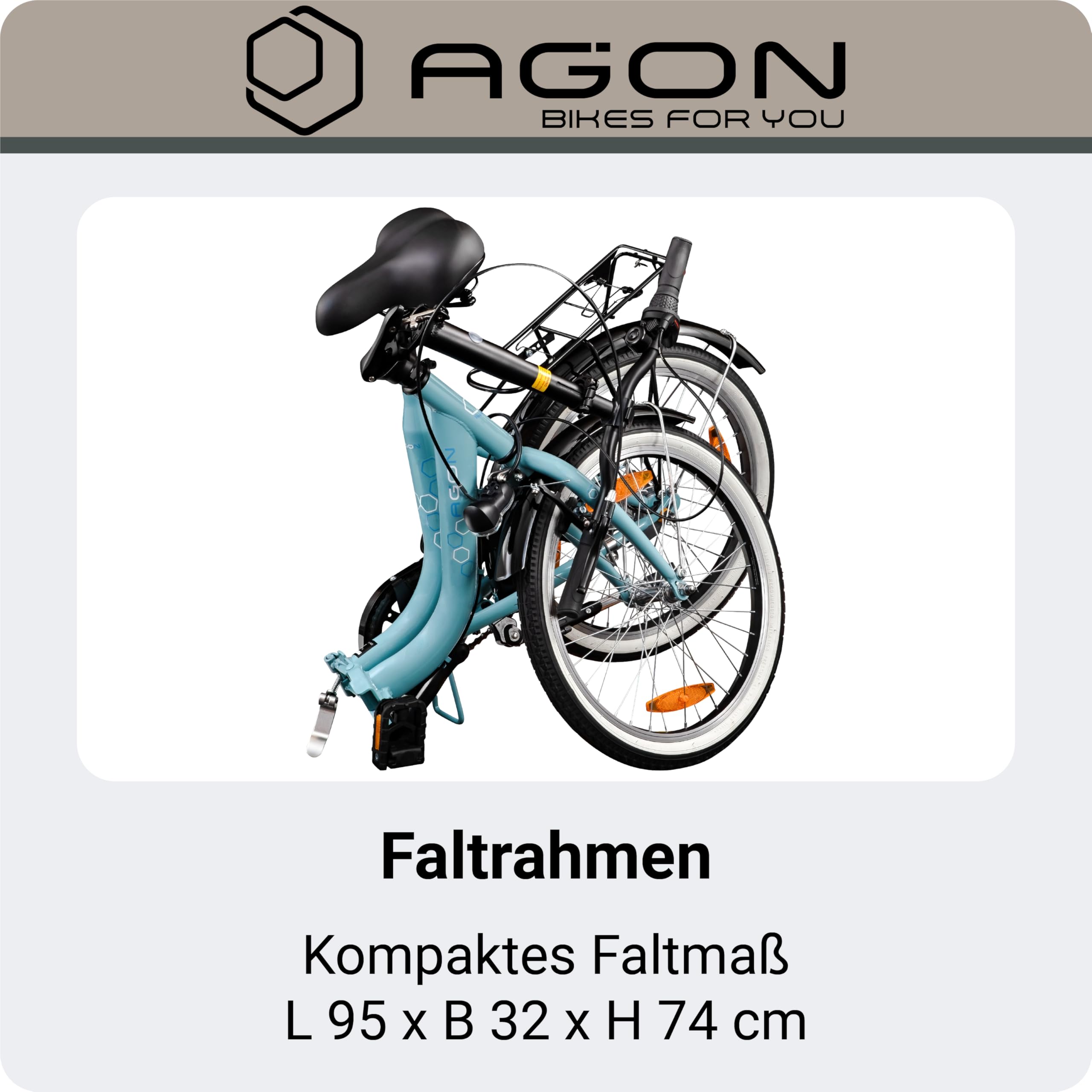 AGON Klappfahrrad 20 Zoll Faltrad Klapprad Fahrrad Cruiser 20" StVZO Beleuchtung