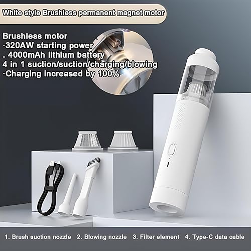 Miniatura 6 de ZWai Aspiradora inalámbrica, aspiradora de mano, mini aspiradora de automóvil con soplador, aspiradora portátil ligera para automóvil, hogar,