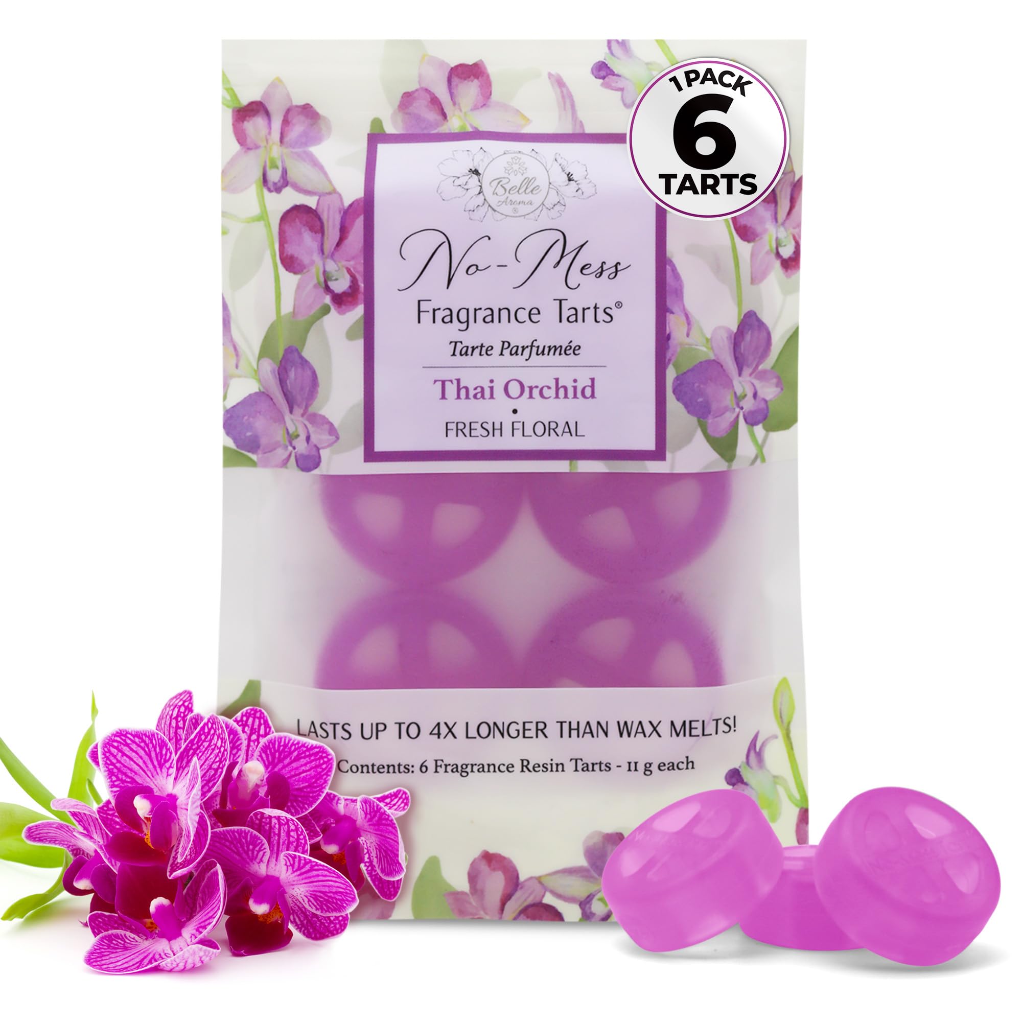 Belle Aroma No-Mess Fragrance Tarts for Wax Warmers – Solid Fragrance Alternative to Wax Melts (Designed Not to Melt), Heat-Activated Home Scent, Long-Lasting Aroma, 6 Mini 1 Pack Thai Orchid