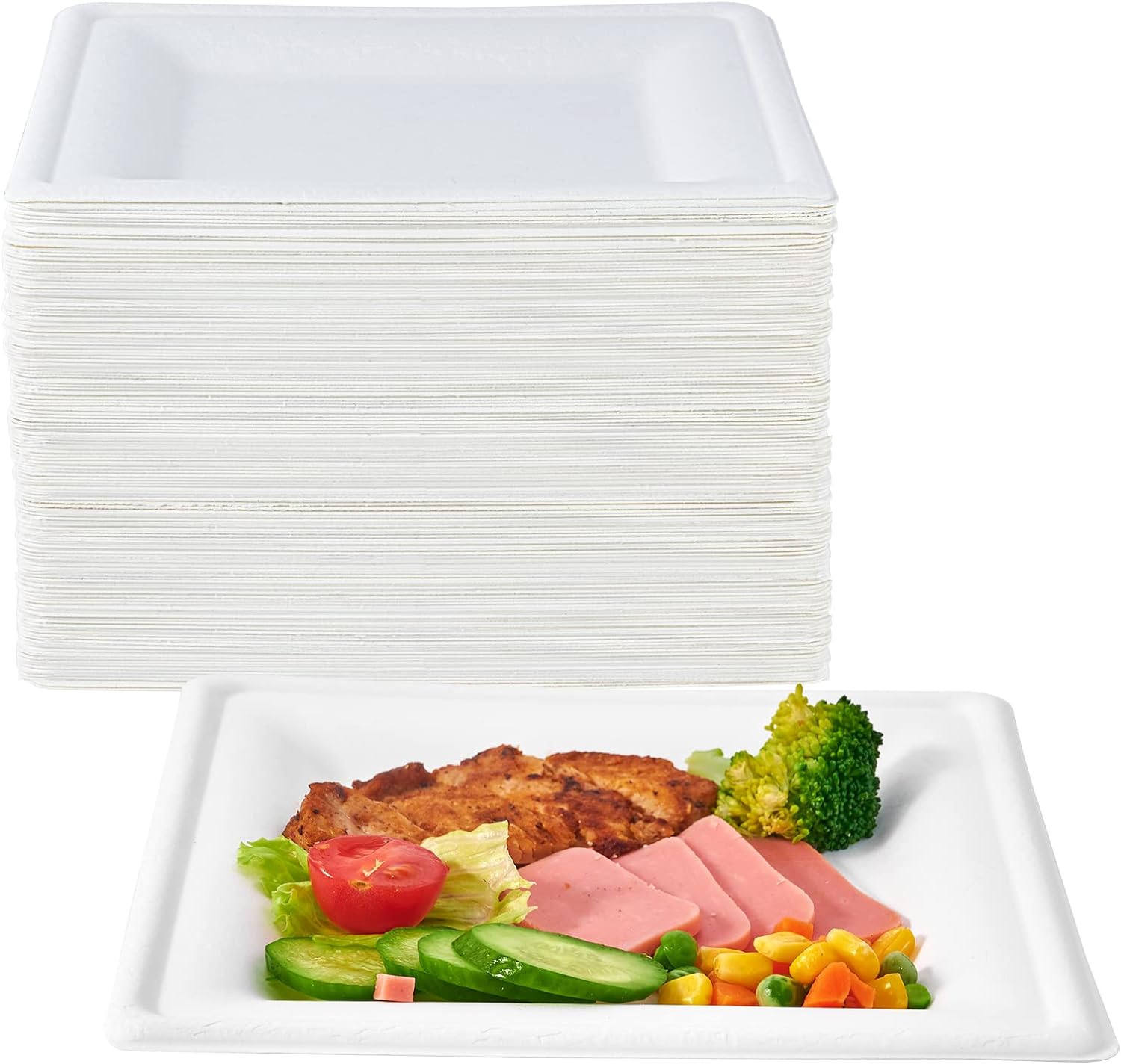ECOLipak 150 Piecs Square Paper Plates, 8inch Compostable