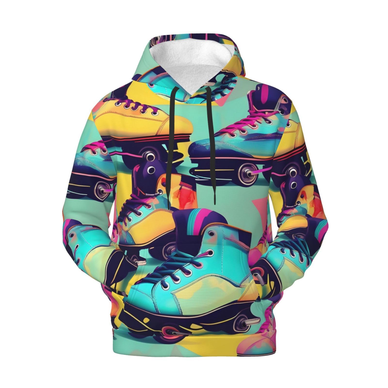 Męska bluza z kapturem w stylu retro z kolorowym nadrukiem, casualowa grafika z nadrukiem bluzy z kapturem z kieszenią