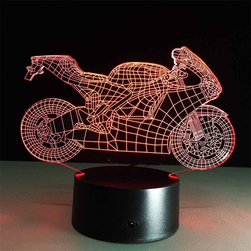 YTDZLTD Illusione Ottica 3D Motociclo Luce Notturna 16 Colori Mutevoli Telecomando USB Potere Toccare Cambiare Arredamento Lampada LED Lampada da Tavolo Bambini Brithday Natale Regalo