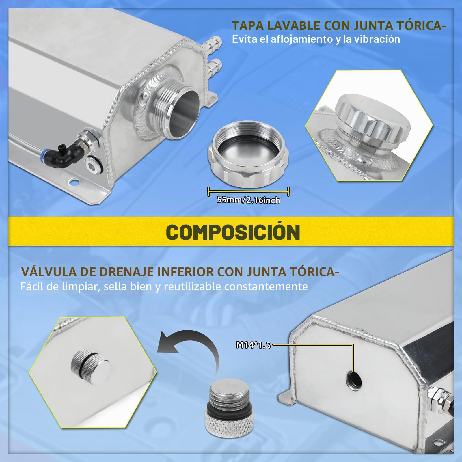Universal Coolant Overflow Tank 2L Expansion Catch Can Kühlerreservoir Polished Aluminium Automotor Kühlmittel Recovery Kits