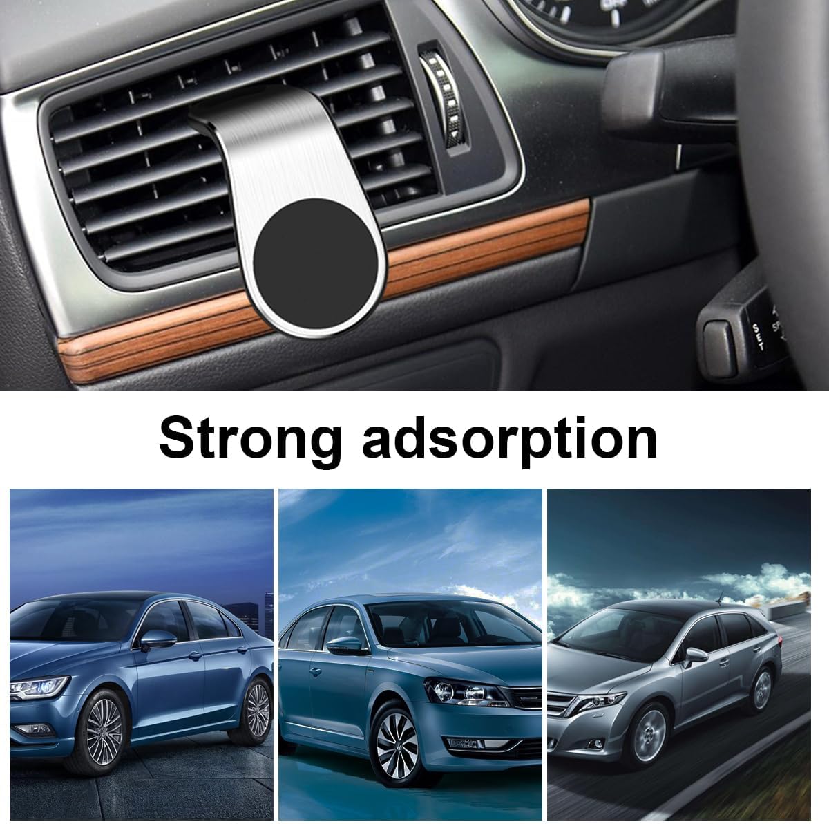 2Pcs Car Phone Holder Air Vent Phone Mount for All Smartphones One-Hand Operation Space-Saving Design Silver