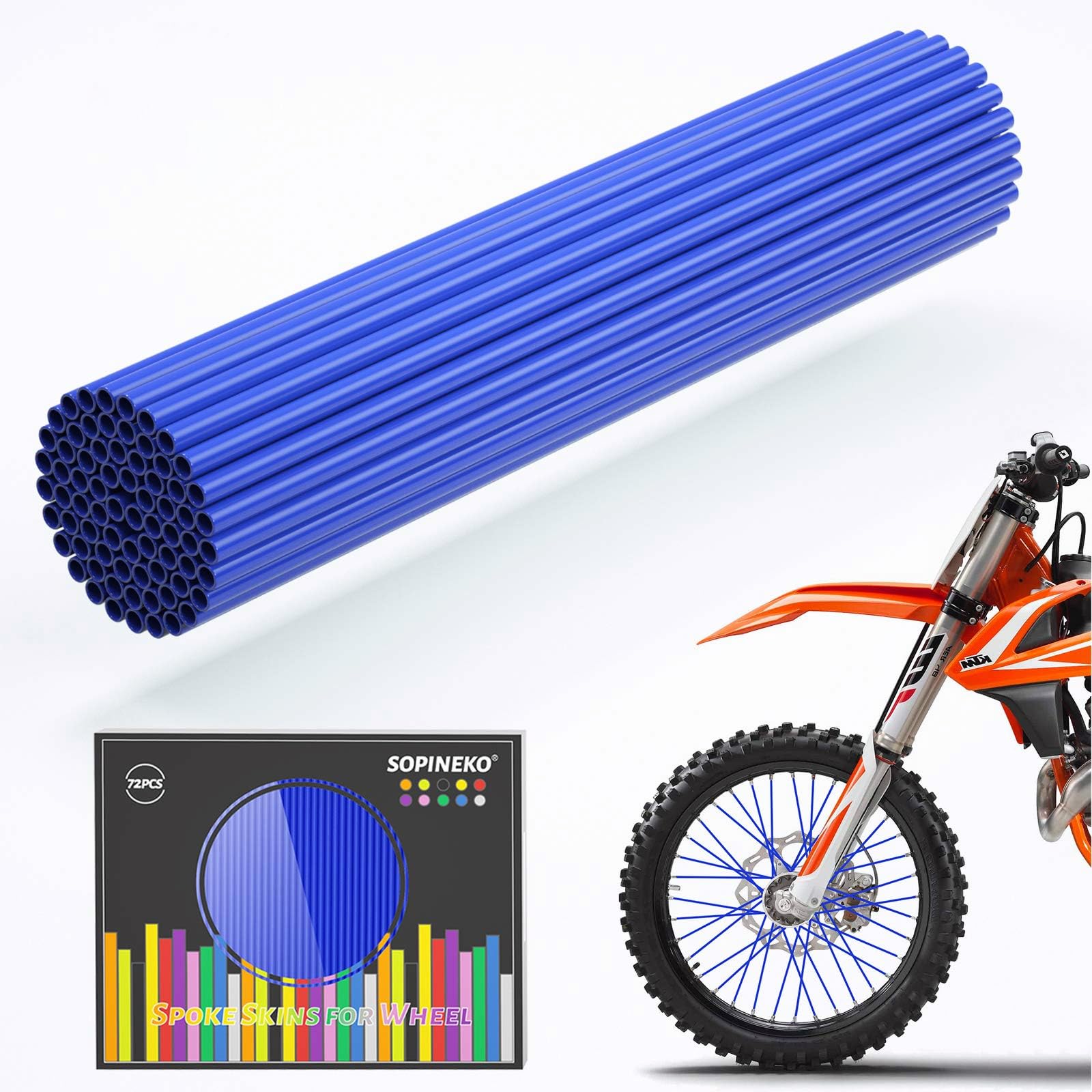 72Pcs Spoke Skins Covers Spoke Wraps Wheel Decoration for Motorcycle Bicycle Dirt Bike Wheelchair(Blue)