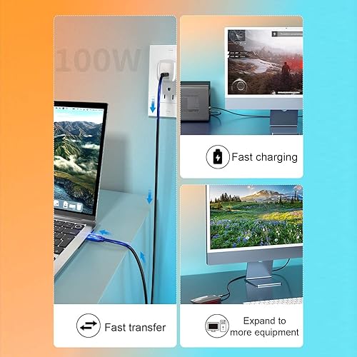 Miniatura 5 de Cable USB C a USB C 3.1 de 3.3 pies, cable USB 3.1 Gen 2 de 10 Gbps, cable de monitor 4K 60Hz y carga rápida de 100 W con marca E para Thunderbolt