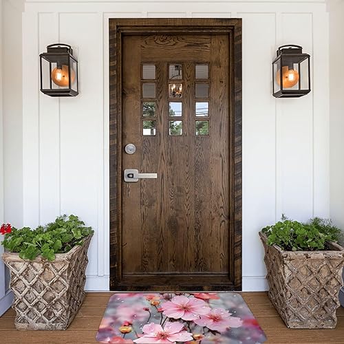 Miniatura 6 de Alfombra de baño con estampado de flores rosas, alfombra de baño de microfibra absorbente, alfombra de franela con parte trasera de goma, tapete