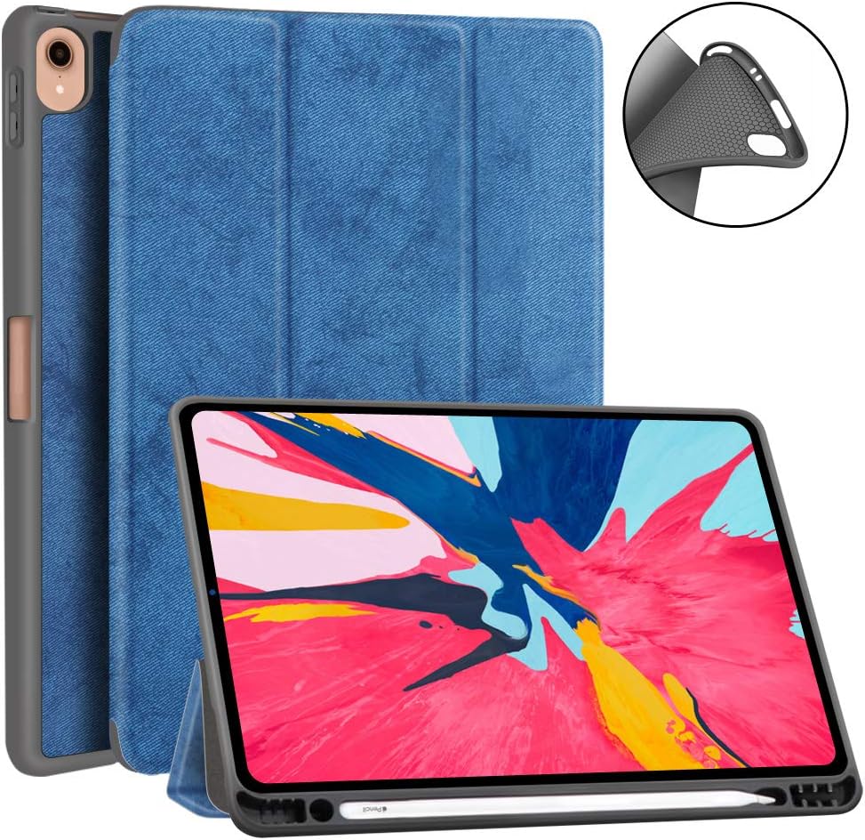 XIWMIX 2018 iPad Pro 11 inch Case with Pencil Holder,Flexible Soft TPU case Slim-Fit Trifold Stand Folio Smart Cover for the 2018 new ipad Pro 11 inch case, [Apple Pencil Charging not Supported], Blue