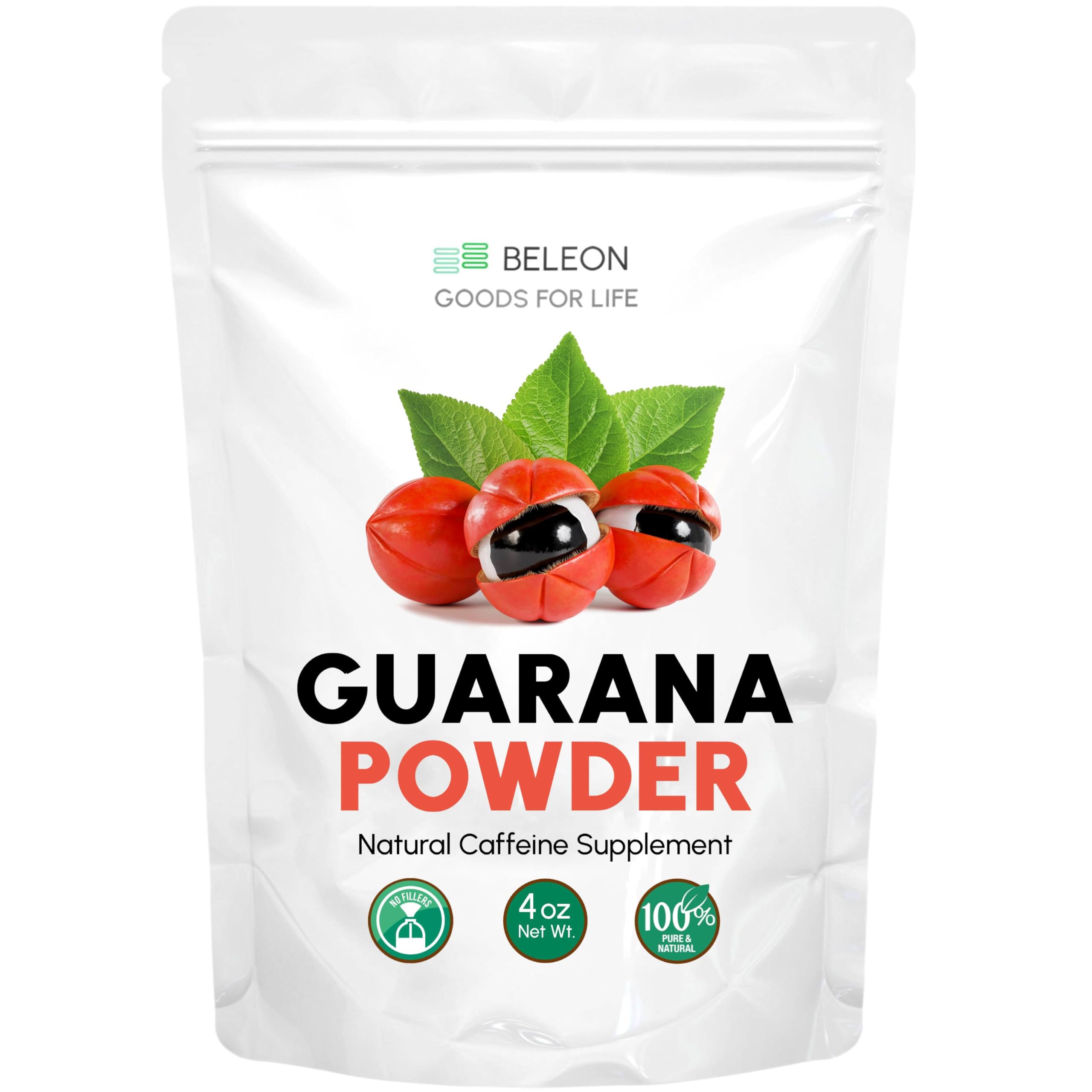 Guarana Powder 4 oz Natural Caffeine Supplement, Origin Seeds Brazil, Unflavored