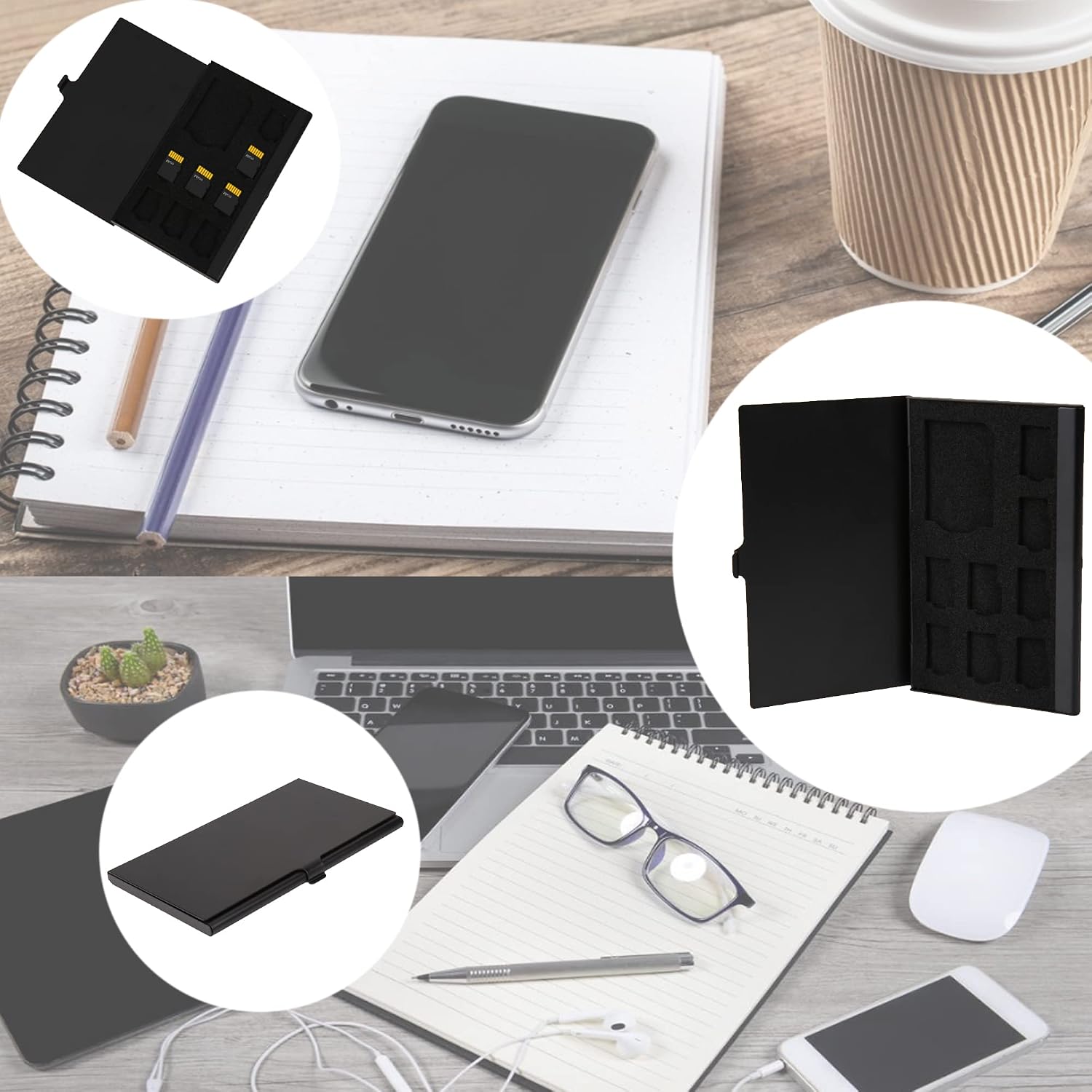 PCTC Aluminum Alloy Hard Shell 9 in 1 Memory Card Holder Case - 9 Slots for SD & TF Cards