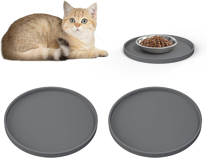 Tapete para Comedouro de Gatos em Silicone com Borda Elevada e Antiderrapante Arespark, Pacote com 2