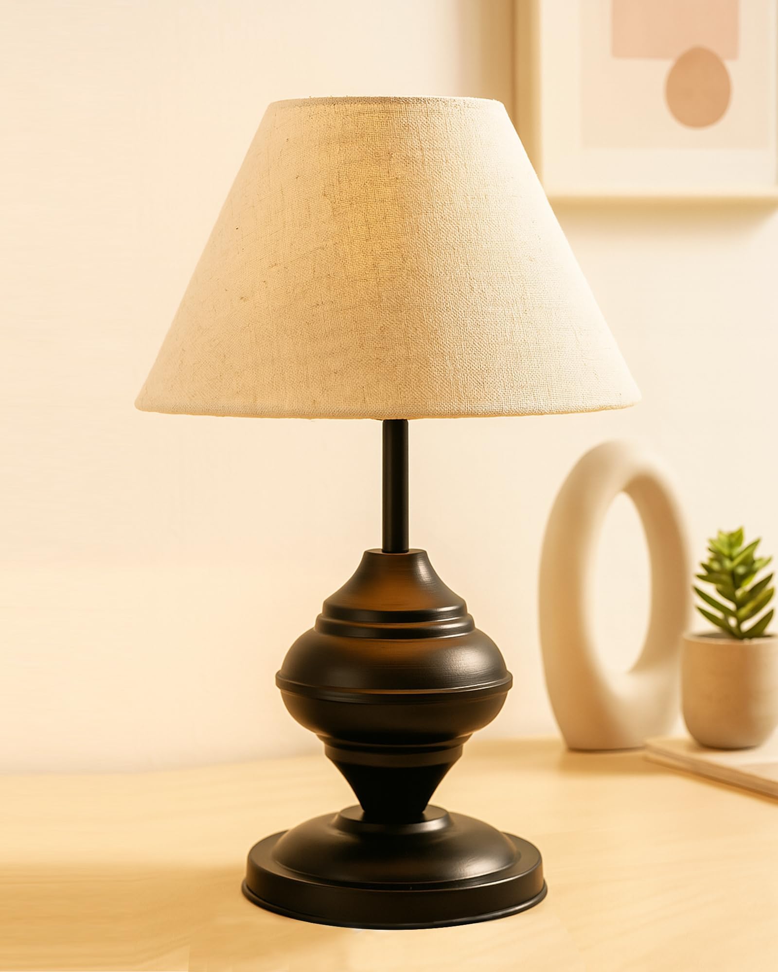 Homesake® Black Metal Incandescent Table Lamp for Living Room, Lamps for Bedroom, Modern Bedside Light,Decorative Night Lamp for Bedroom, Study, Office, Home Decor Lighting, E27 Holder,Urn, Khadi