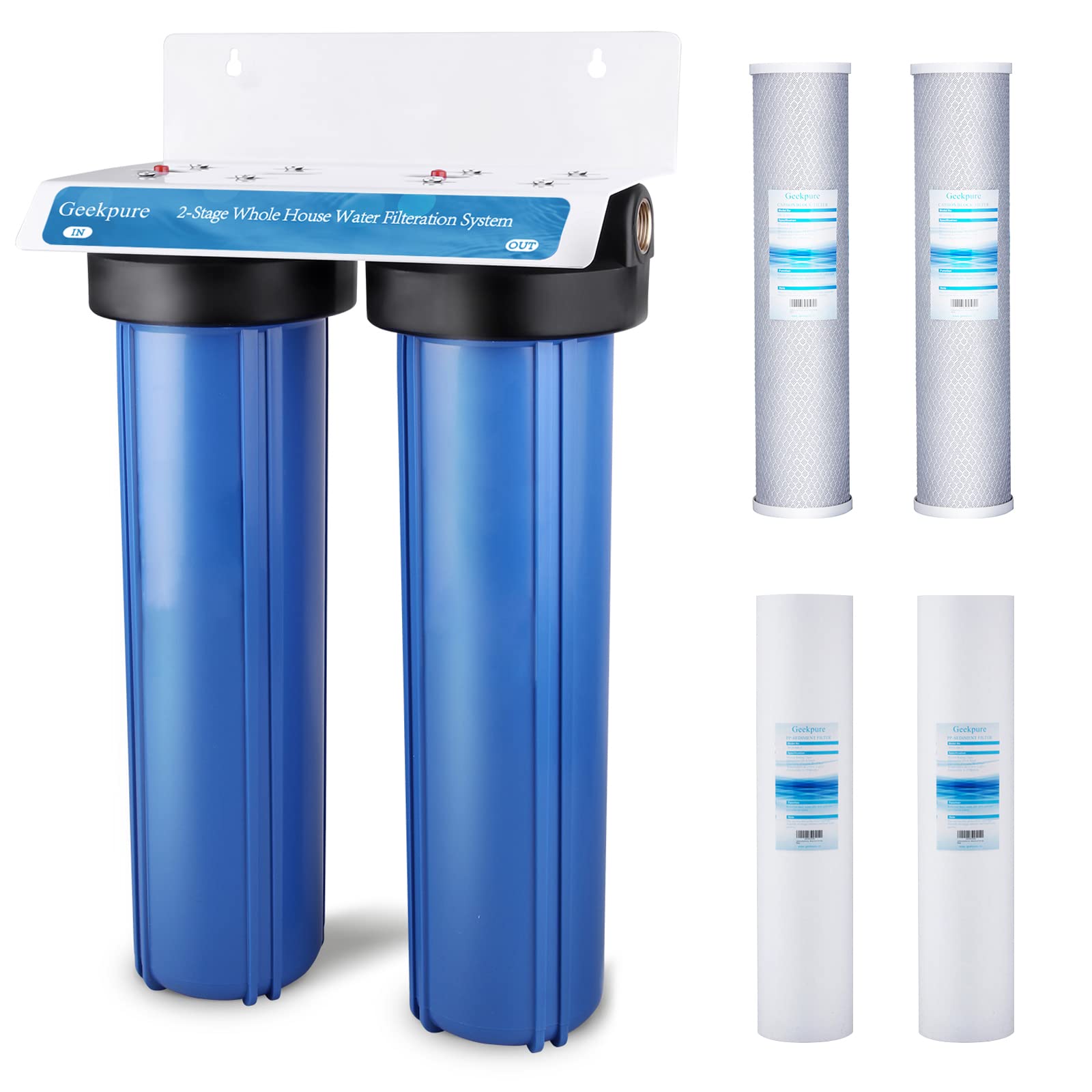 Photo 1 of **PARTS ONLY, MISSING PARTS** Geekpure 2 Stage Whole House Water Filter System with 20-Inch Blue Housing-1"Port 2 x PP ,2 x Carbon Filters