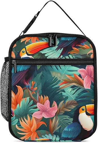 Bolsa de almuerzo con aislamiento de pájaros tropicales de tucanes para mujeres y hombres, reutilizable, bolsa de mano para trabajo y viajes