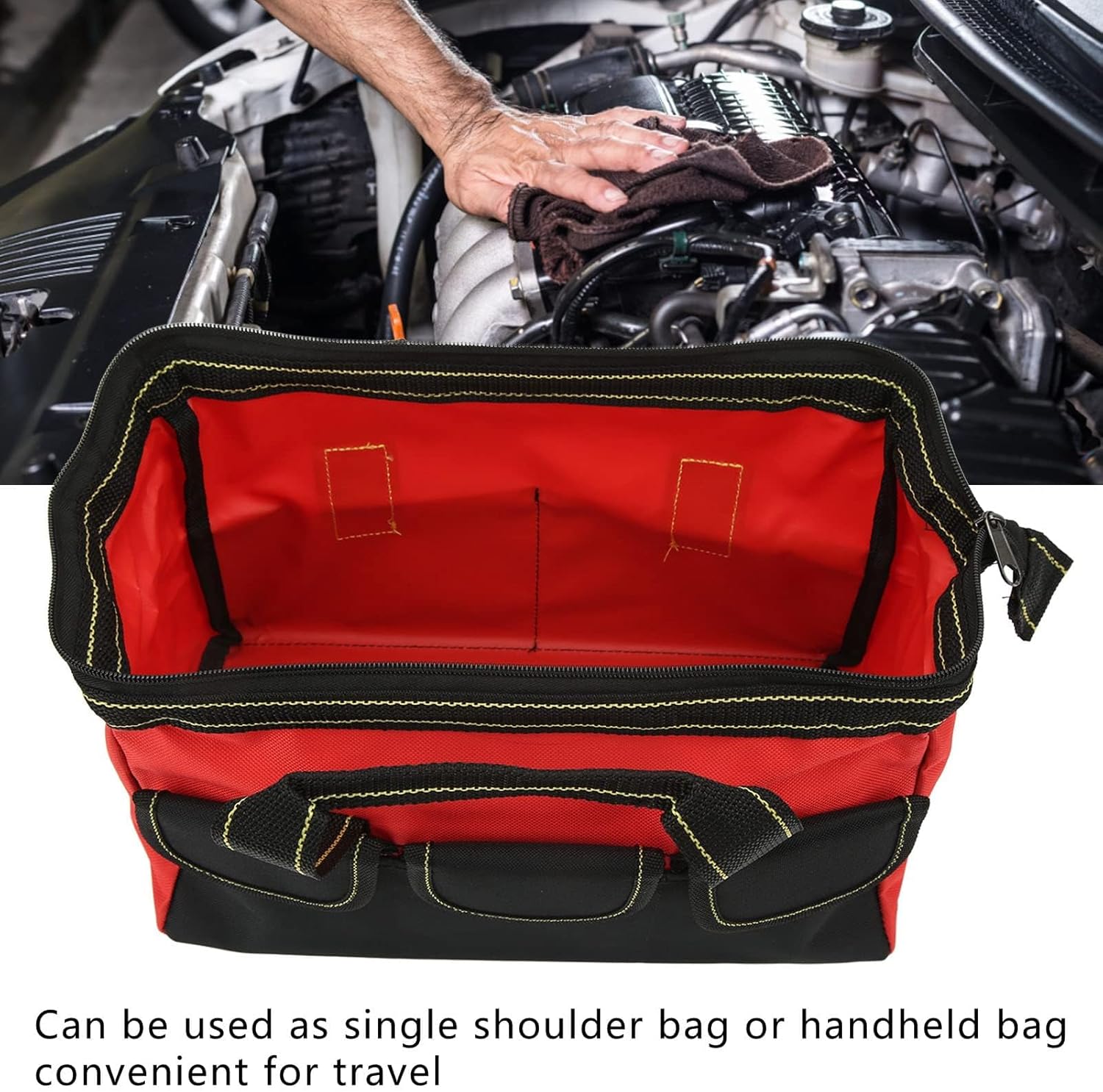 HERCHR Tool Storage Bag, 13in Tool Storage Bag Waterproof 1680D Double Strand Oxford Cloth Handbag Multifunctional Wide Mouth Storage Bag for Home Tool Shop