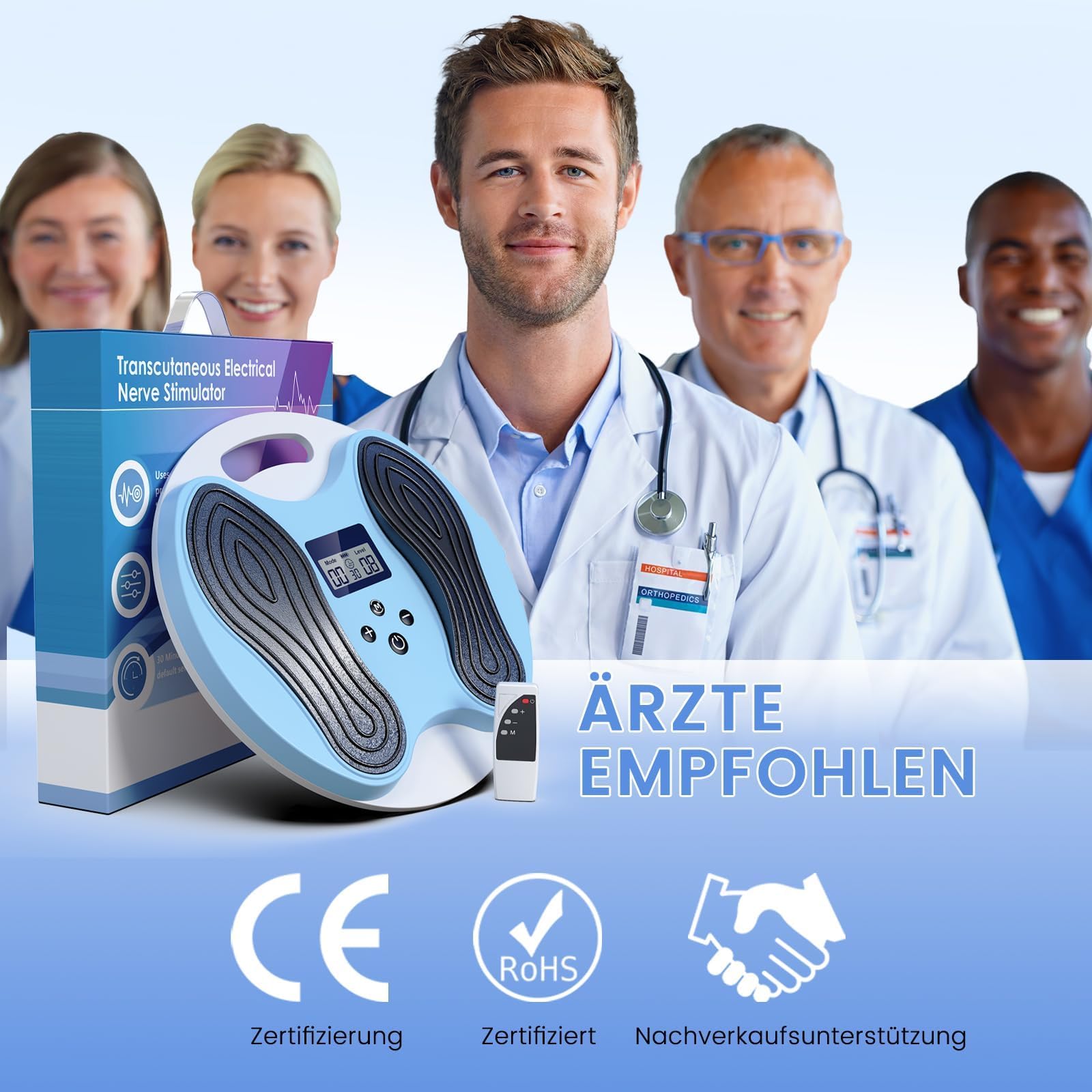 Medic Durchblutungsstimulator Beine, EMS Fußmassagegerät mit 4 TENS Elektrodenpads, Durchblutungsstimulator für Füße und Beine – fördert Durchblutung, lindert Fußschmerzen & entspannt Muskeln