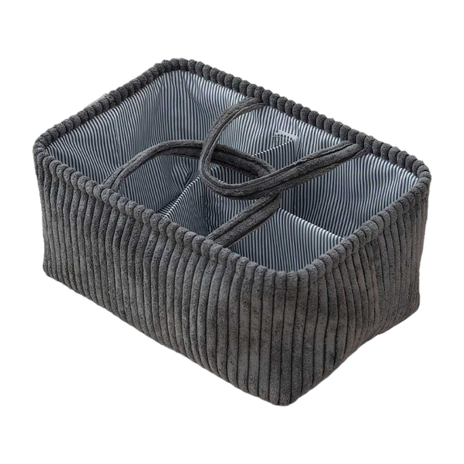 Jazuaiao Practical Corduroy Storage Basket with Sturdy Handles for Home Organization and Decoration Multi-Compartment Organiser Corduroy Storage Basket