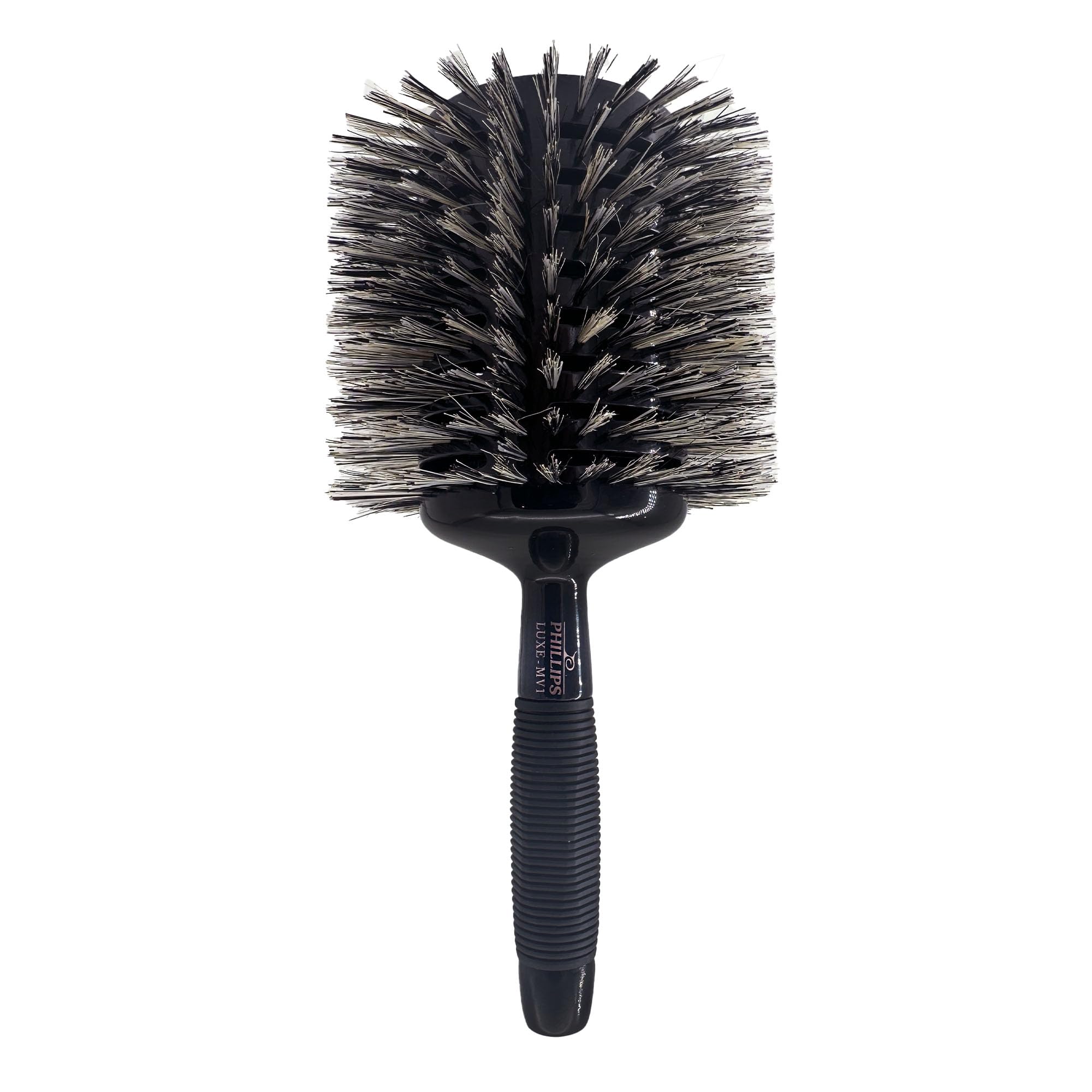 Luxe Monster Vent 1 Professional Hair Brush (5” Diameter Barrel) – Black & Rose Gold Vented Hairbrush with Nylon Reinforced Boar Hair Bristles, Ergonomic Rubber Grip