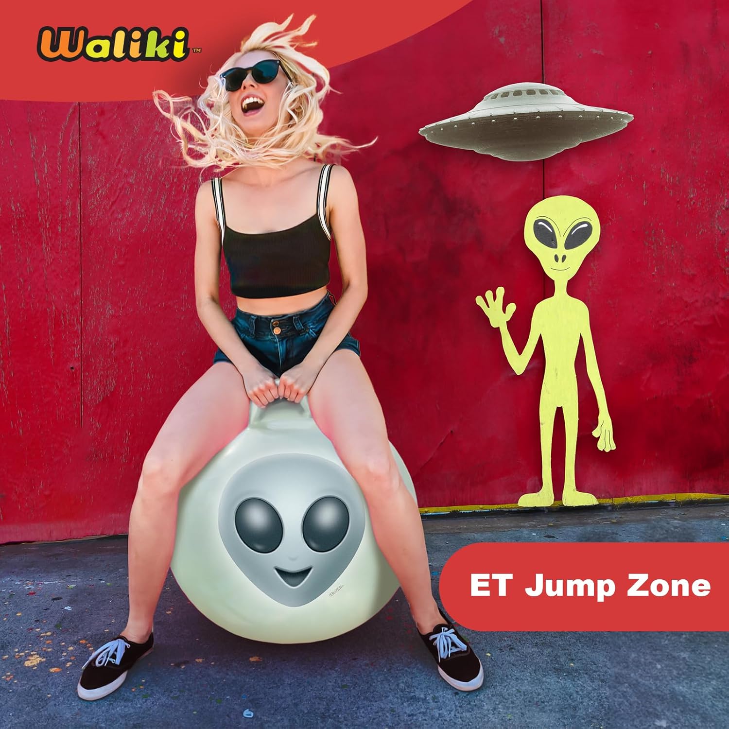 WALIKI Hop Ball for Adults | 29" Glow in The Dark Alien Hopping Ball | Sit and Bounce Ball | Great for Team Building