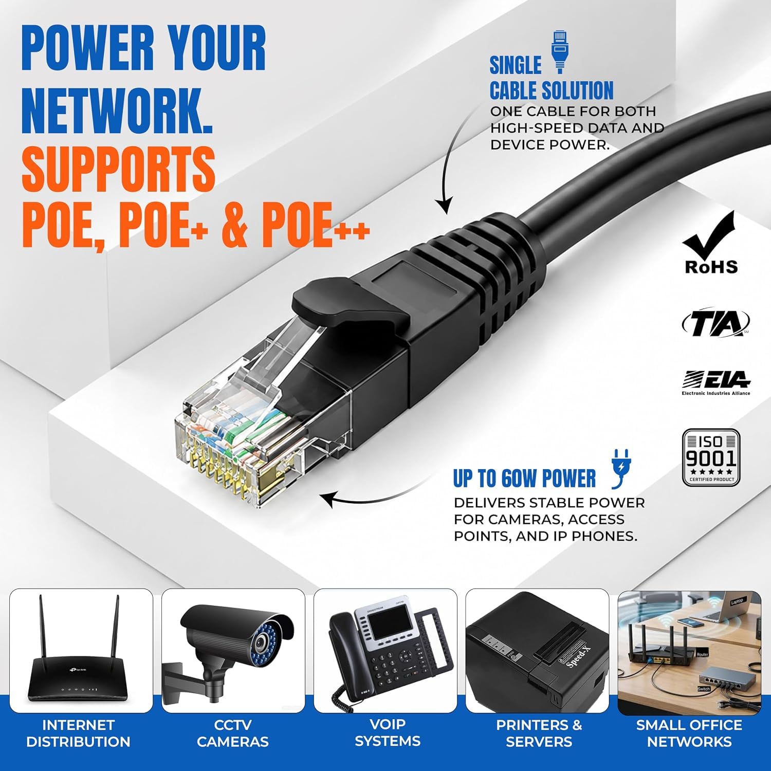 MONK CABLES | Câble Ethernet LAN CAT 6 de 30,5 m | Câble de raccordement CAT6 RJ45 | Noir