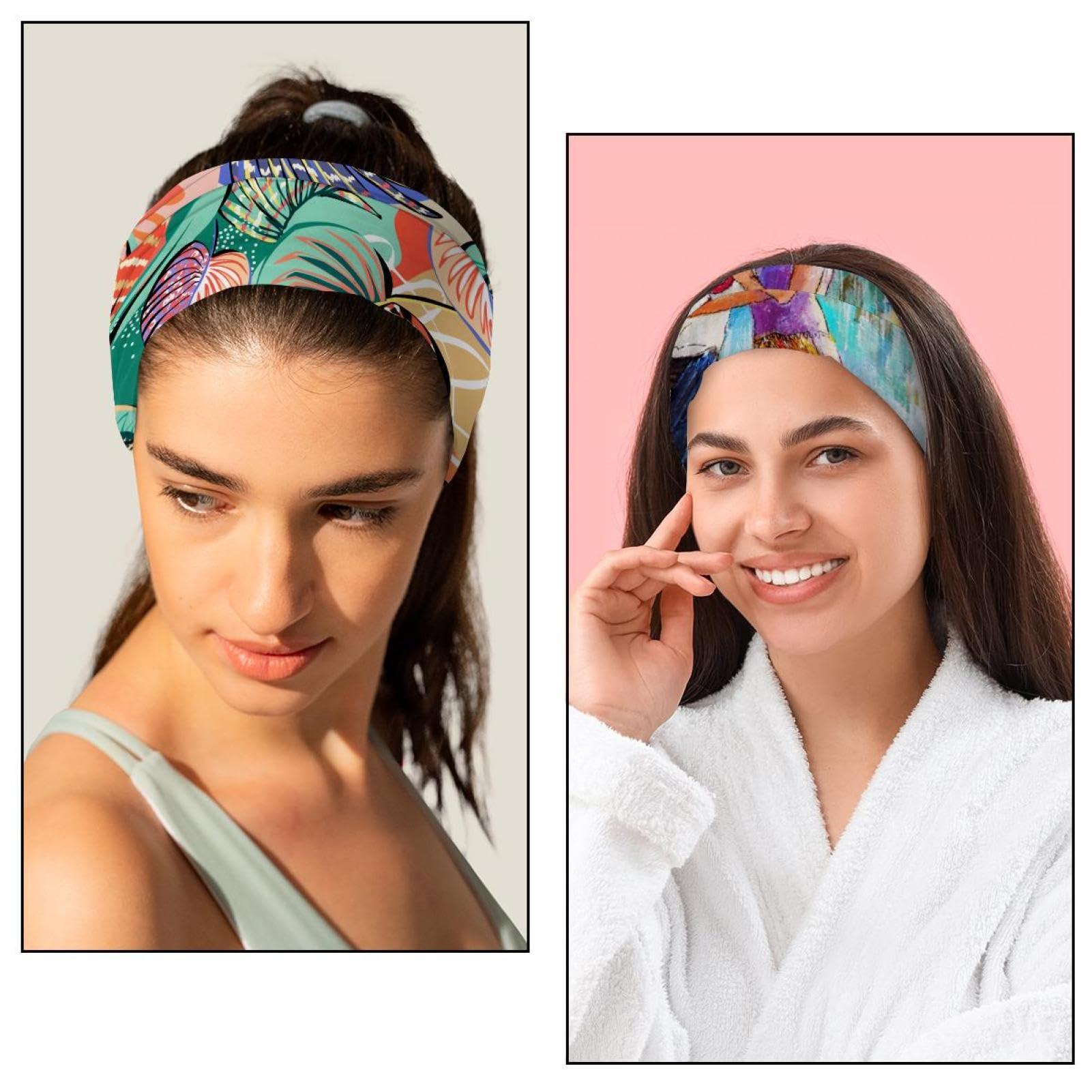 Lot de 6 bandeaux larges pour femme - Turban antidérapant - Pour le yoga, la sueur, le sport, l'entraînement