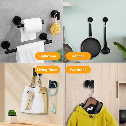 Miniatura 6 de Juego de 12 toallas redondas color negro mate, juego de toallero de baño incluye barra de toalla de 24 pulgadas, 16 pulgadas, soporte para papel