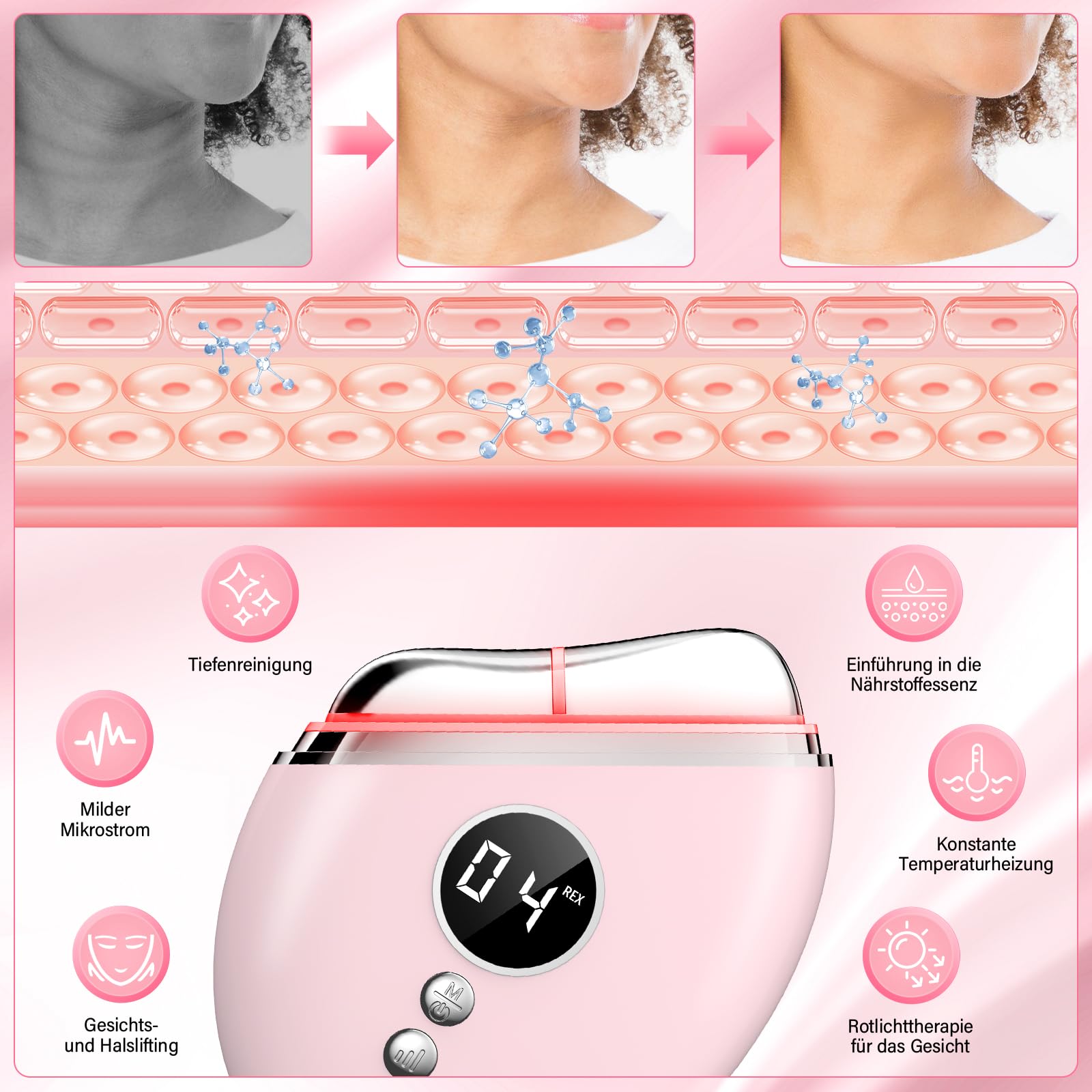 EMS Gua Sha, Gesichtsmassagegerät Gua Sha Elektrisch mit Smart 3 Modi Anti-Falten Schönheit Gerät, EMS Gesichtsmassage mit Vibration & Wärme für Gesichtsstraffung, Anti Falten Anti Aging - 5