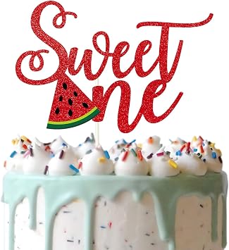 Glitter Watermelon Sweet One Cake Topper, Watermelon One Cake Decor, Summer Fruit Theme 1st Birthday Party Supplies, One in a Melon Party Decoration