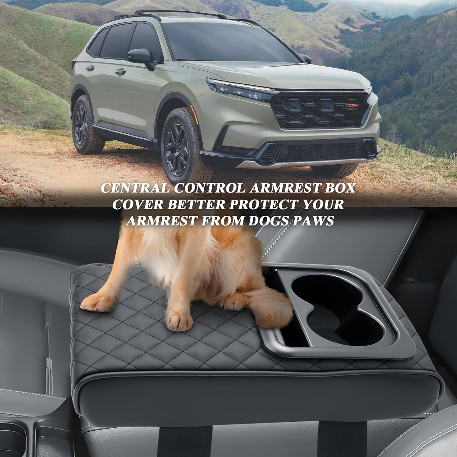 BIBIBO 2026 CRV Center Console Arm Rest Cover for 2026 Honda CR-V (LX/EX/Sport Hybrid/EX-L/TrailSport Hybrid/Sport-L Hybrid) Pillow Memory Foam Car Armrest Cushion with Cup Holder & Phone Holder