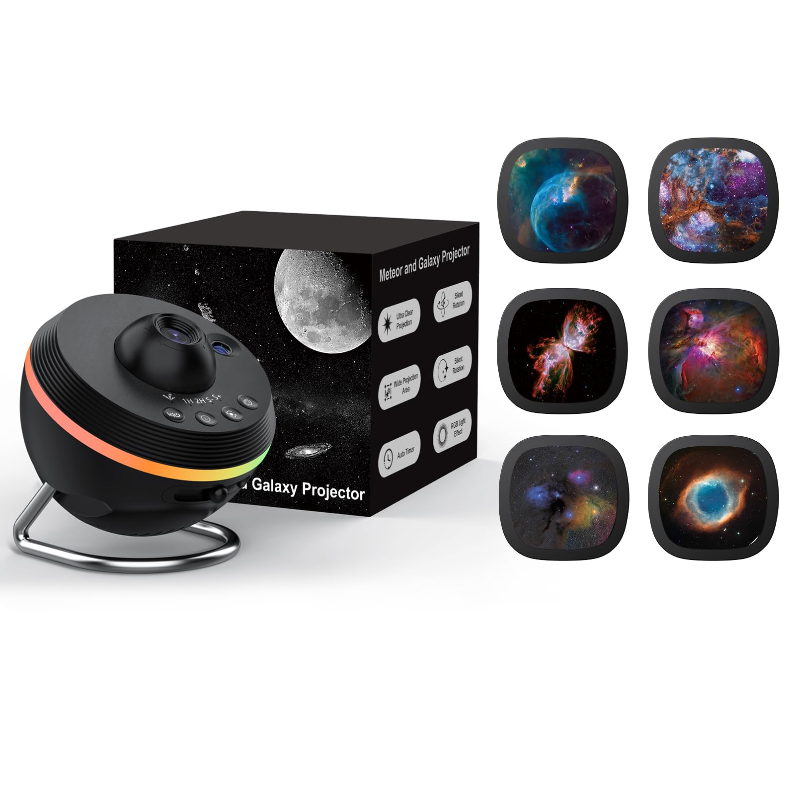 Ainael Proiettore Galassia  Proiettore Stelle Soffitto Planetaria Cielo Stellato Luce Notturna con Striscia Luminosa  Meteor and Galaxy Projector & 7PCS Discs per Bambini Adulti Regalo