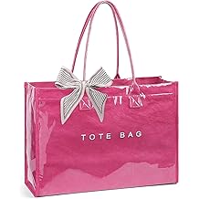 PVC Tote Bag for Women, Large Plastic Tote Purse Work Kraft Paper Letter Print Shoulder Bag Carry All Hobo Handbag