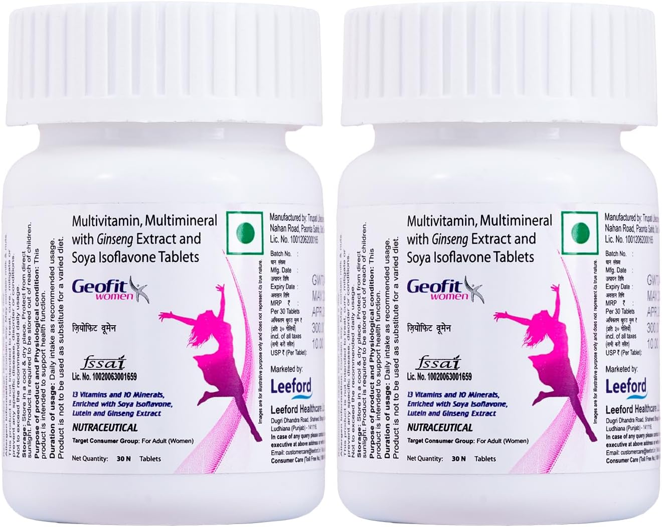Geofit Multivitamin Tablets for Women | With Vitamin C, B3, E, D2, Isoflavone, Ginseng Ext. & 10 Mineral Blend | For Daily Energy, Immunity & Metabolism Support- 30 Tablets (Pack of 2)
