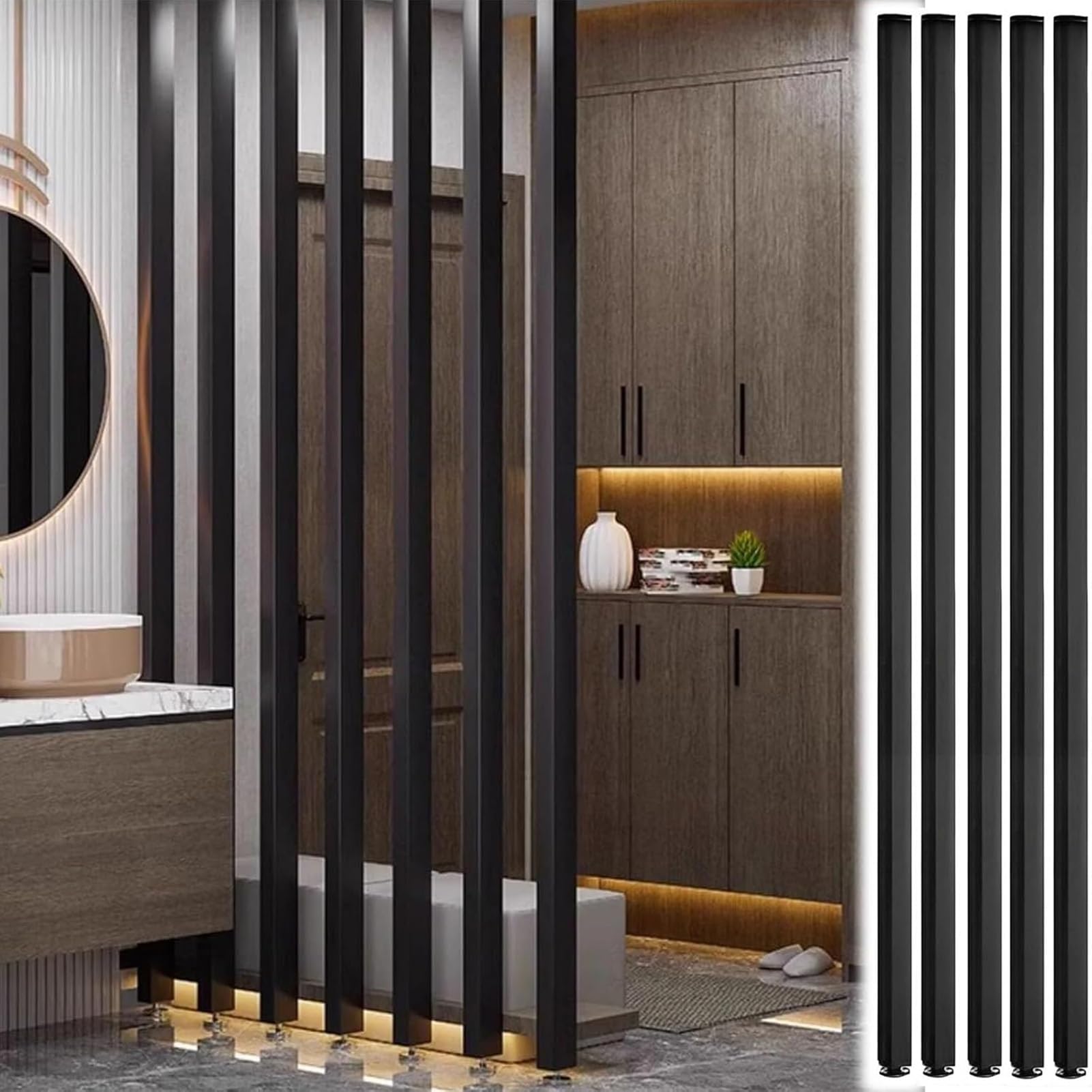 GLETSF 5 Pack Wooden Room Divider Partition Slats - Adjustable Height Privacy Screen For Washroom, Balcony, Stairwell & Entrance - Stylish Column Decor Grille-One Color-145cm/57in/4.75ft