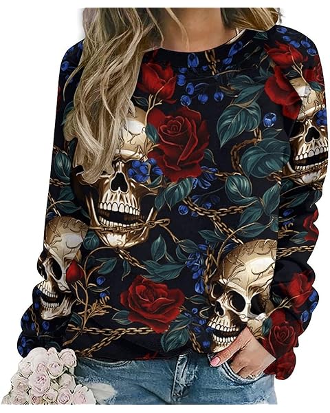 Women's Casual Crew Neck Sweatshirt Halloween Sweatshirts Loose Long Sleeve Casual Pullover Tops