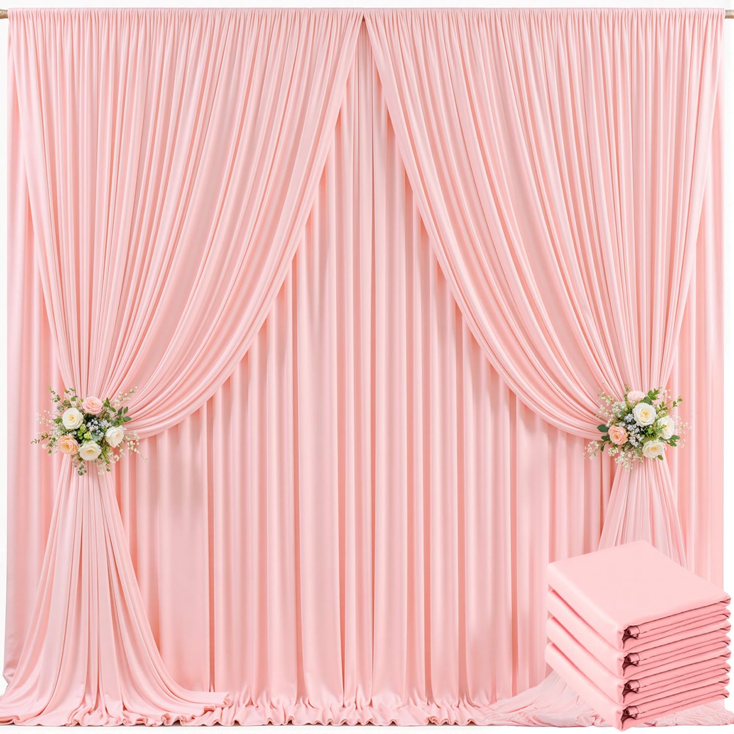 4 Panels Blush Pink Backdrop Curtain for Parties Pink Wrinkle Free 20ft x 10ft Backdrop Drapes for Baby Shower Wedding Birthday Photo Gender Reveal