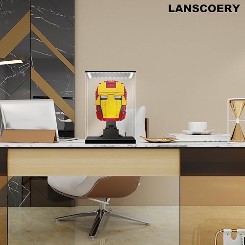 Miniatura 3 de LANSCOERY Vitrina de acrílico transparente con luz, soporte vertical para caja de exhibición con base negra, escaparate de protección a prueba de