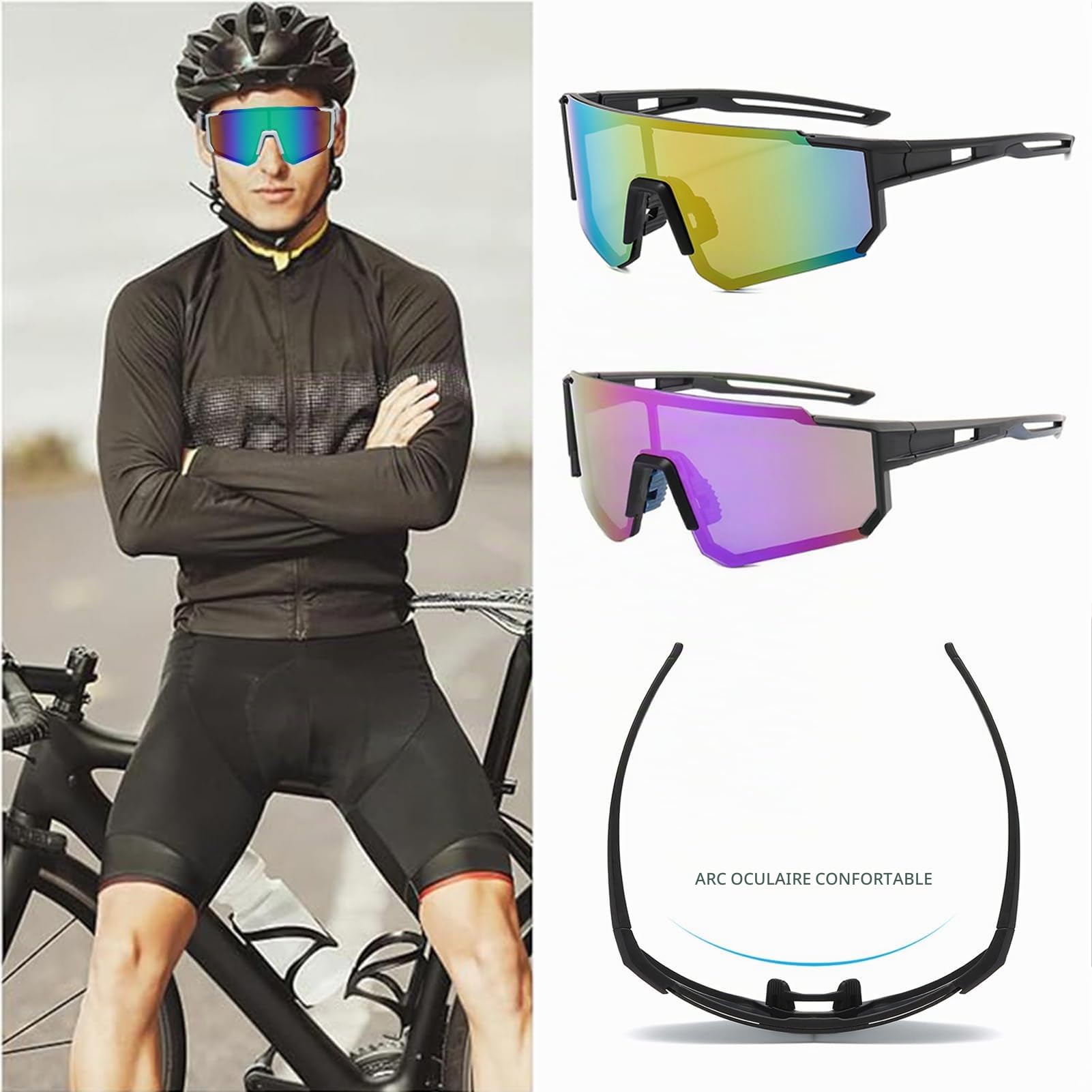 Lunettes de soleil polarisées UV400 cyclisme sport coupe-vent lot 5