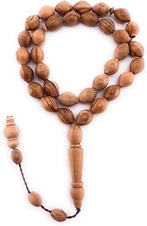 JAZZEEL Clear Olive Wood Rosary with 33 Beads 10mm for Islamic Prayer Tasbih Natural Handmade Misbaha Sibha from Holy Land for Men Women Dhikr Meditation Spiritual Muslim Gift