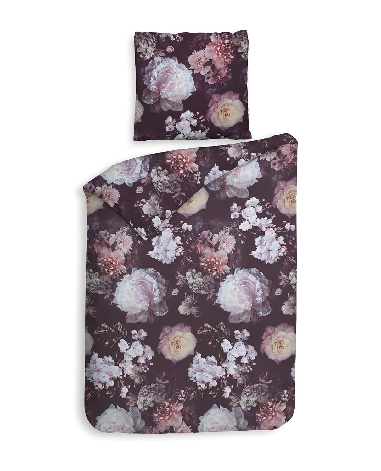 Heckett & Lane Flanell Bettwäsche Mina Violett 155x220 + 80x80 cm Rosen
