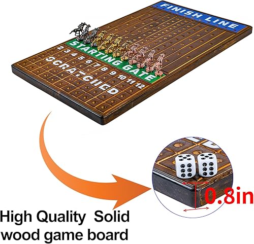 Miniatura 5 de Grhonior Finish LINE - Juego de mesa de carreras de caballos está equipado con 11 tablero de ajedrez de pino grueso de caballos de metal de lujo,