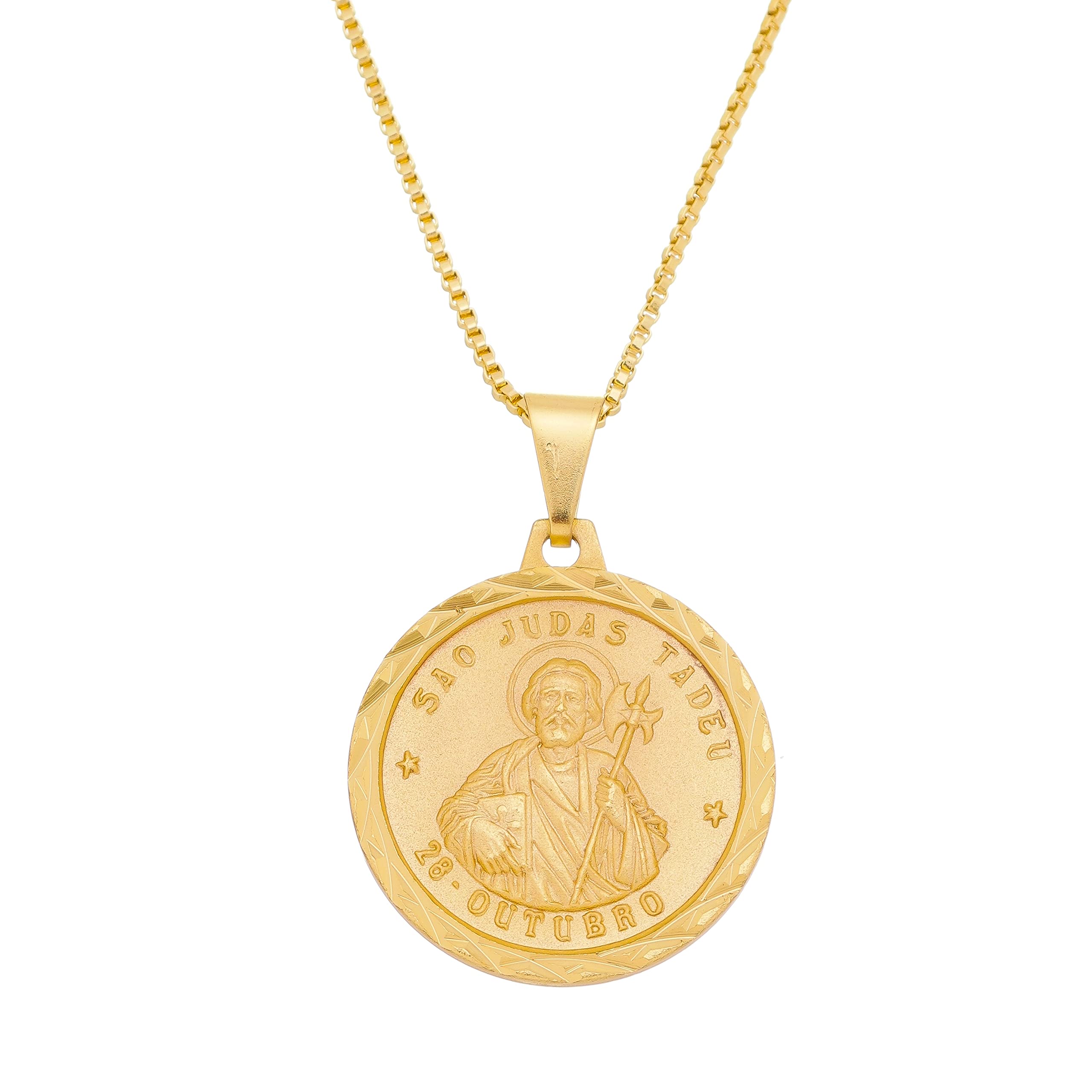 Tudo Jóias18k Unisex Gold Plated Saint Jude Thaddeus with Box Necklace 23.6 inches Made in Brazil