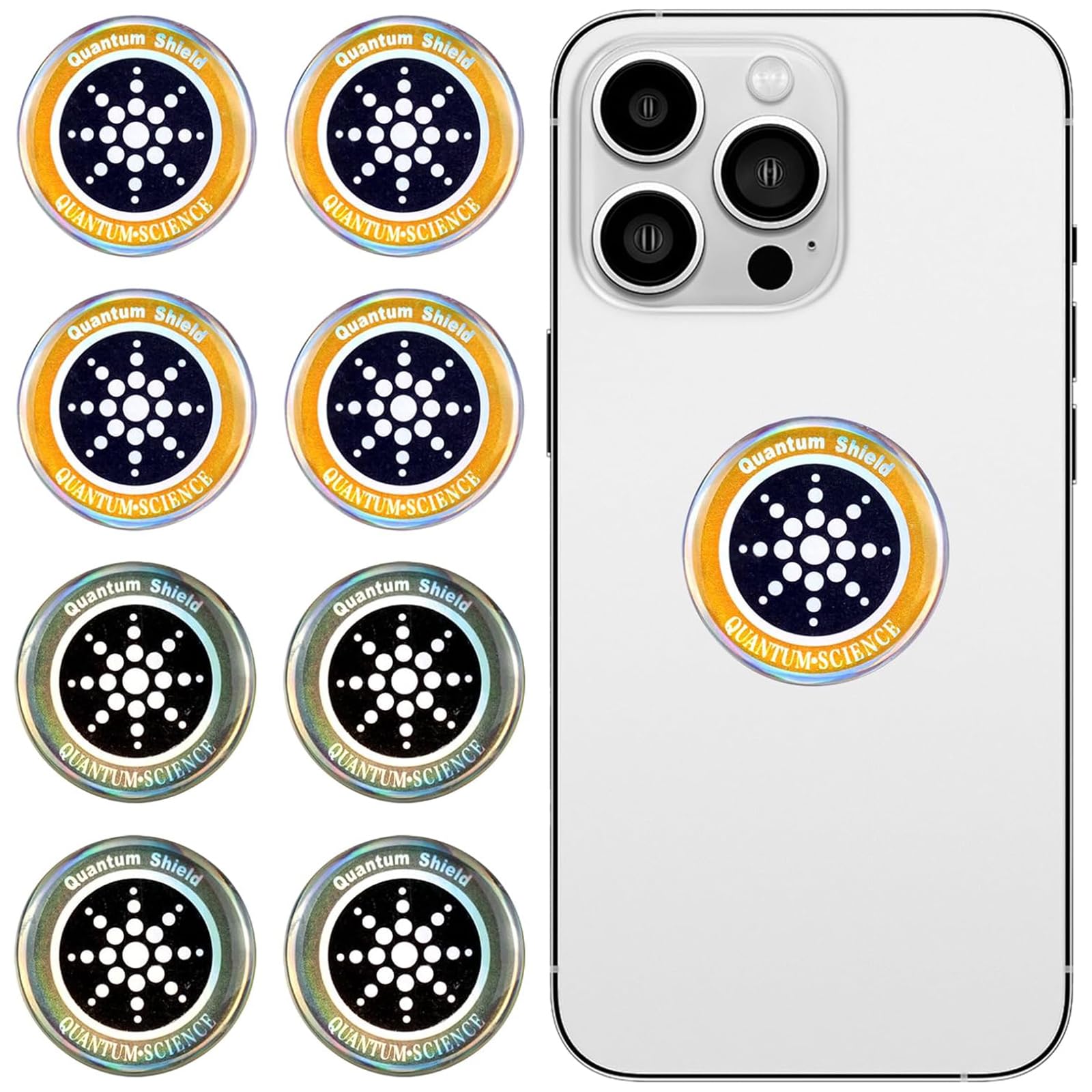 8 Pezzi Adesivi Protezione Radiazioni Cellulare, Schermatura EMF per Smartphone, Tablet e Laptop, Sticker Anti Onde Elettromagnetiche, 4 Oro e 4 Argento, Design Sottile per Dispositivi Elettronici