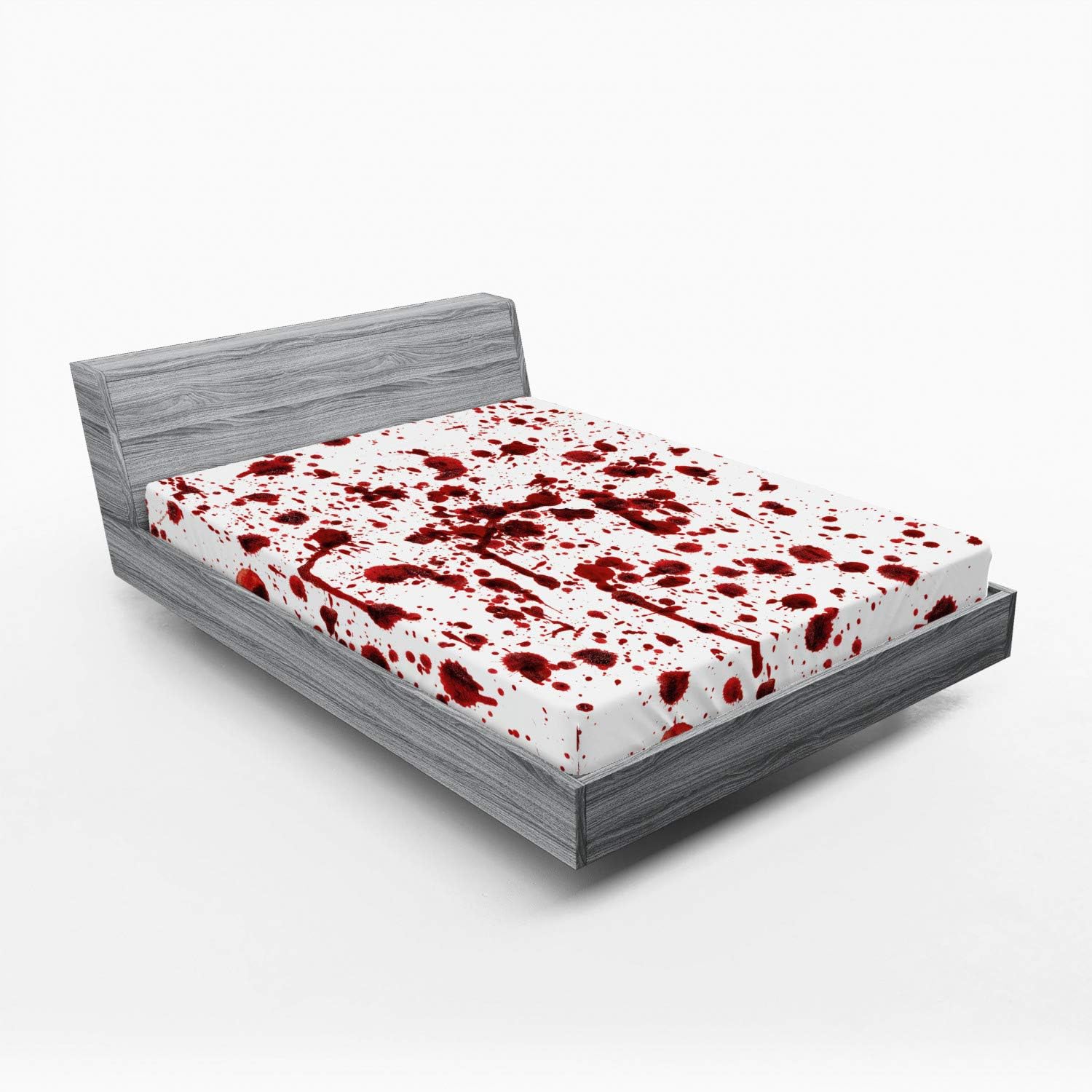 Ambesonne Horror Fitted Sheet, Splashes of Blood Grunge Style Bloodstain Horror Scary Zombie Halloween Themed Print, Bed Cover with All-Round Elastic Deep Pocket for Comfort, King Size, Scarlet White