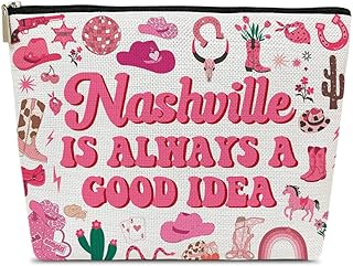 Nashville Travel Makeup Bag, Nashville Lover Gift Cosmetic Bag, Country Music Themed Gifts For Traveller Women Friends Sister, Birthday Christmas Bachelorette Party Favors for Girl