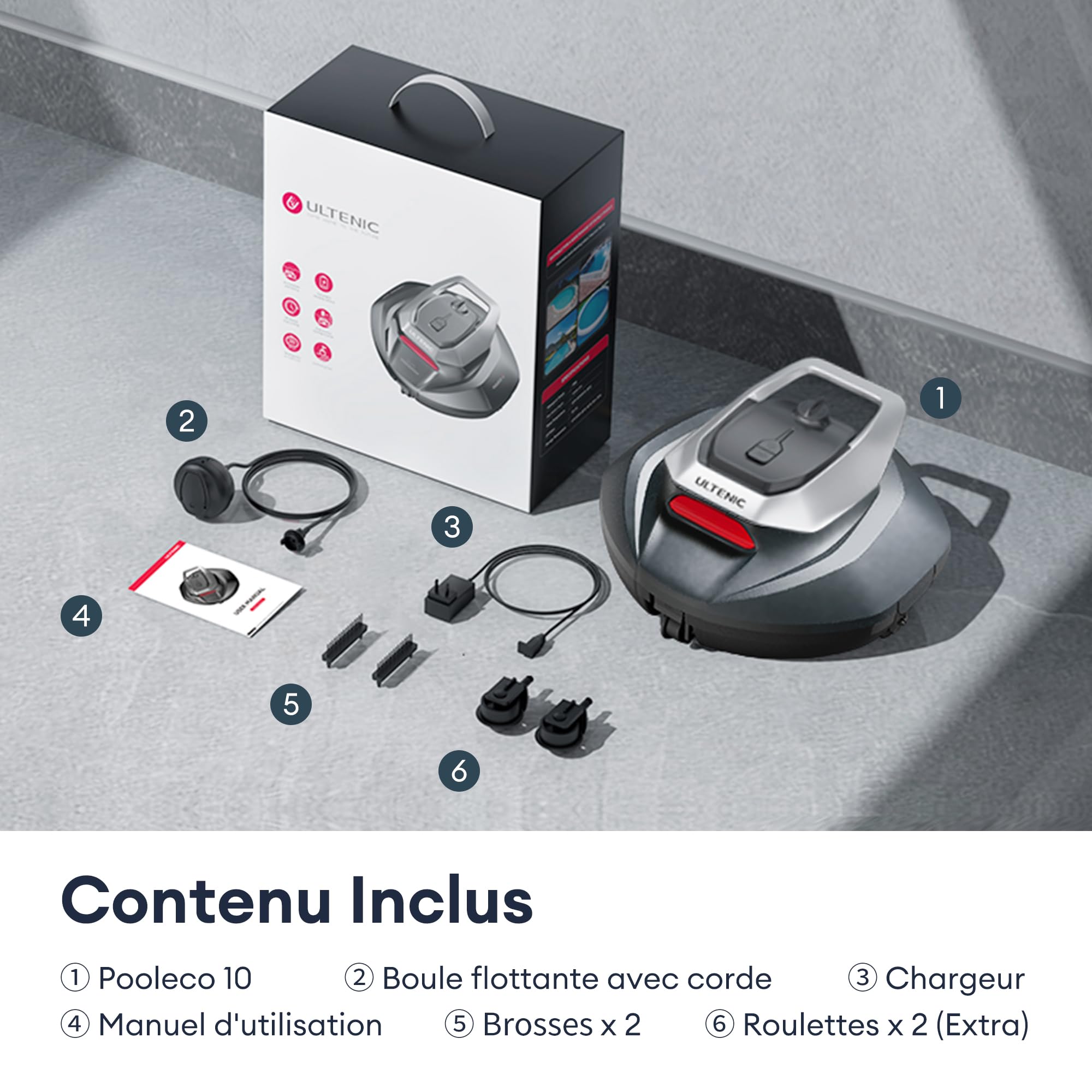 Ultenic Robot Piscine sans Fil, Conception de Récupération sans Crochet, Aspirateur Piscine Automatique Auto Stationnement, Moteurs Doubles, Convient à Une Large Gamme de Piscines