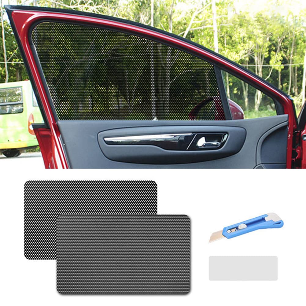 GreceYou Car Window Tint Film, Static Cling Window Film Auto Window Sunscreen Car Window Tinting Kit, with Installation Tools, for Front/Rear Side Windows, Sunroof (1pair-24.80''x16.54'', Black Mesh)