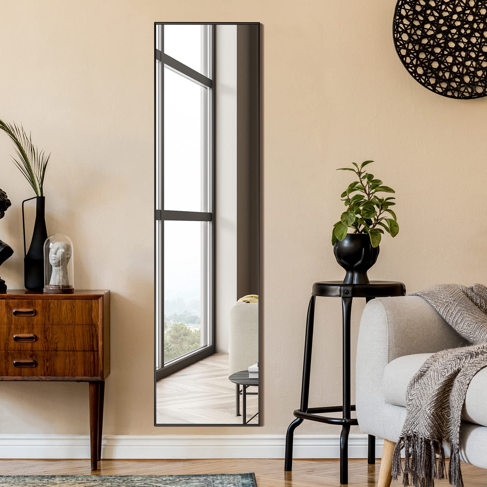 LIFEZEAL Specchio da Parete Lungo, Specchio ingresso Senza Carda Specchiera Rettangolare, 160 x 40 cm per Soggiorno, Camera da letto, Bagno, Moderno ed Elegante (nero)